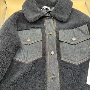 Madden Girl Black and Gray Sherpa Jean Jacket
